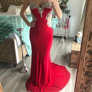 Red Rhinestone Evening Gown